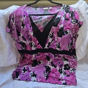 Cato Pink and Black Floral Blouse